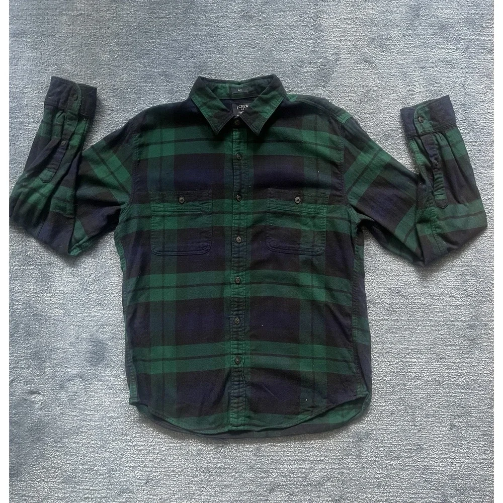 J Crew Shirt Men L Blue Green Slim Blackwatch Plaid Tartan Outdoors Country‎